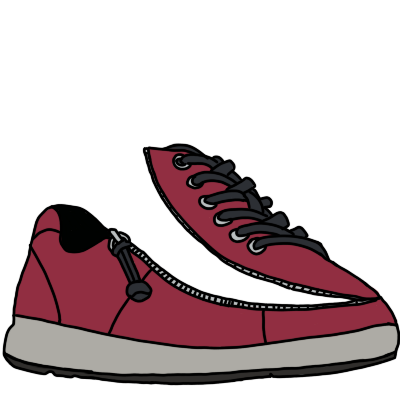 a red adaptive shoe. the top of the shoe is lifted up from the sole and sides, with a zipper to secure it back. there are false laces on the top.